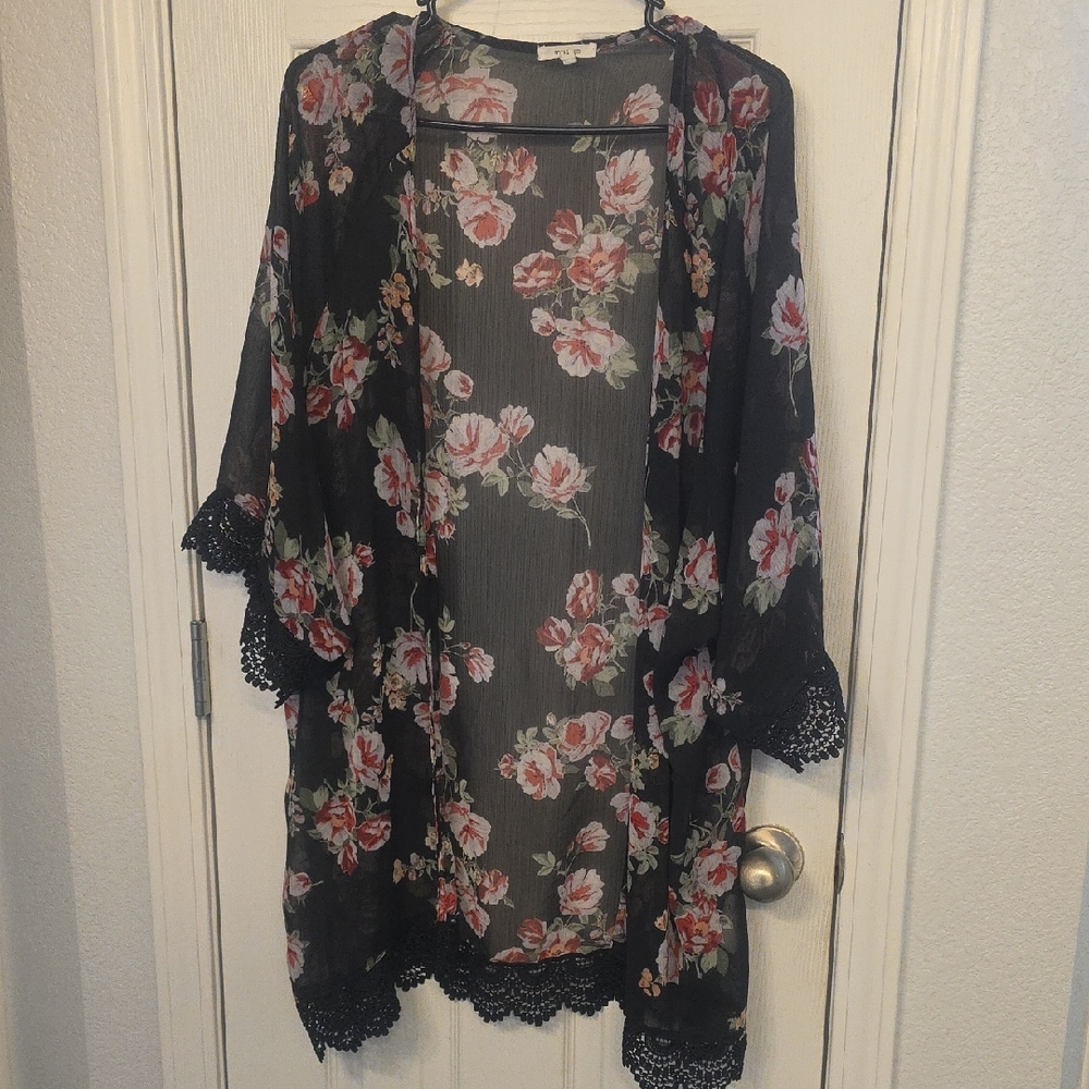 Maurices Black Floral Lace Kimono